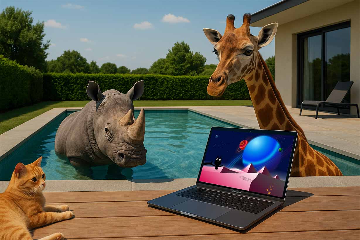 girafe-rhinoceros-chat-ordinateur-piscine